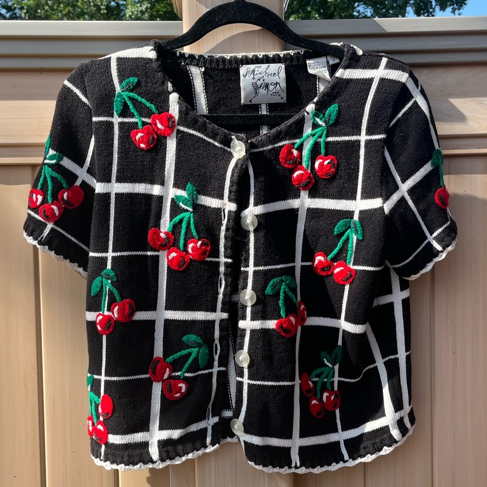 Michael Simon Black and Red Button Down Shirt with Cherry Design